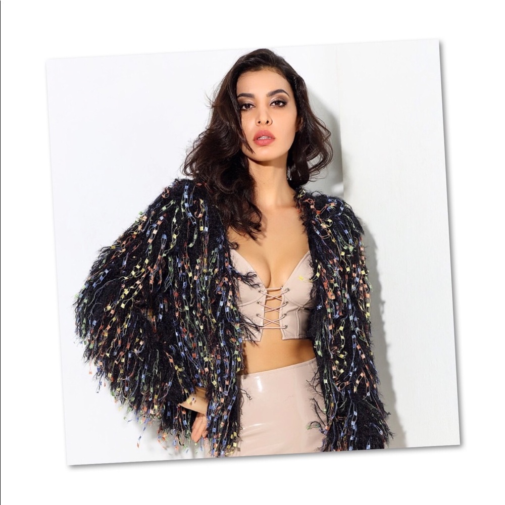 Faux fur statement decorative cardigan